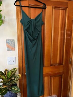 HALARA Emerald Green Tie-Front Maxi Slip Dress